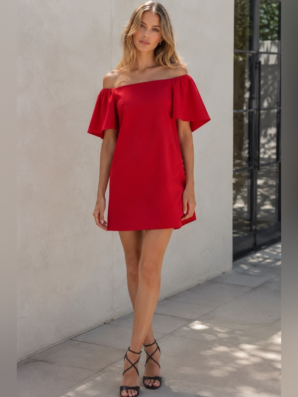 Trina Turk Zeal Red Off-Shoulder Ruffle Mini Dress Size 0 Cocktail Party